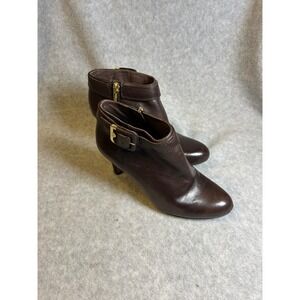 Vince Camuto Womens Dark Brown Leather Buckle Stiletto Ankle Boots Booties